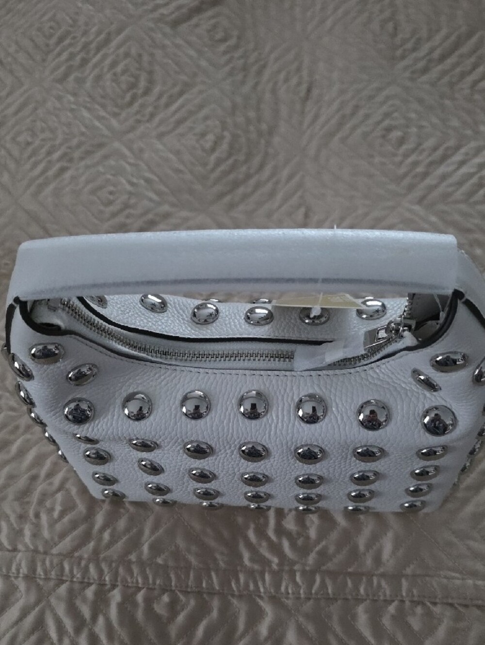 MICHAEL KORS White Studded Pebbled Leather Mini Bag - Picture 10 of 16